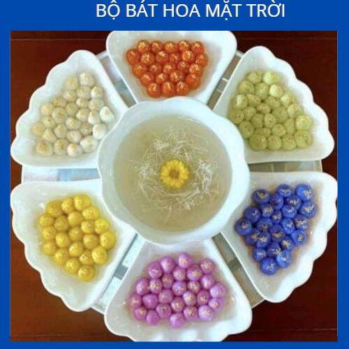 Bộ bát đĩa hoa mặt trời, trắng trơn.