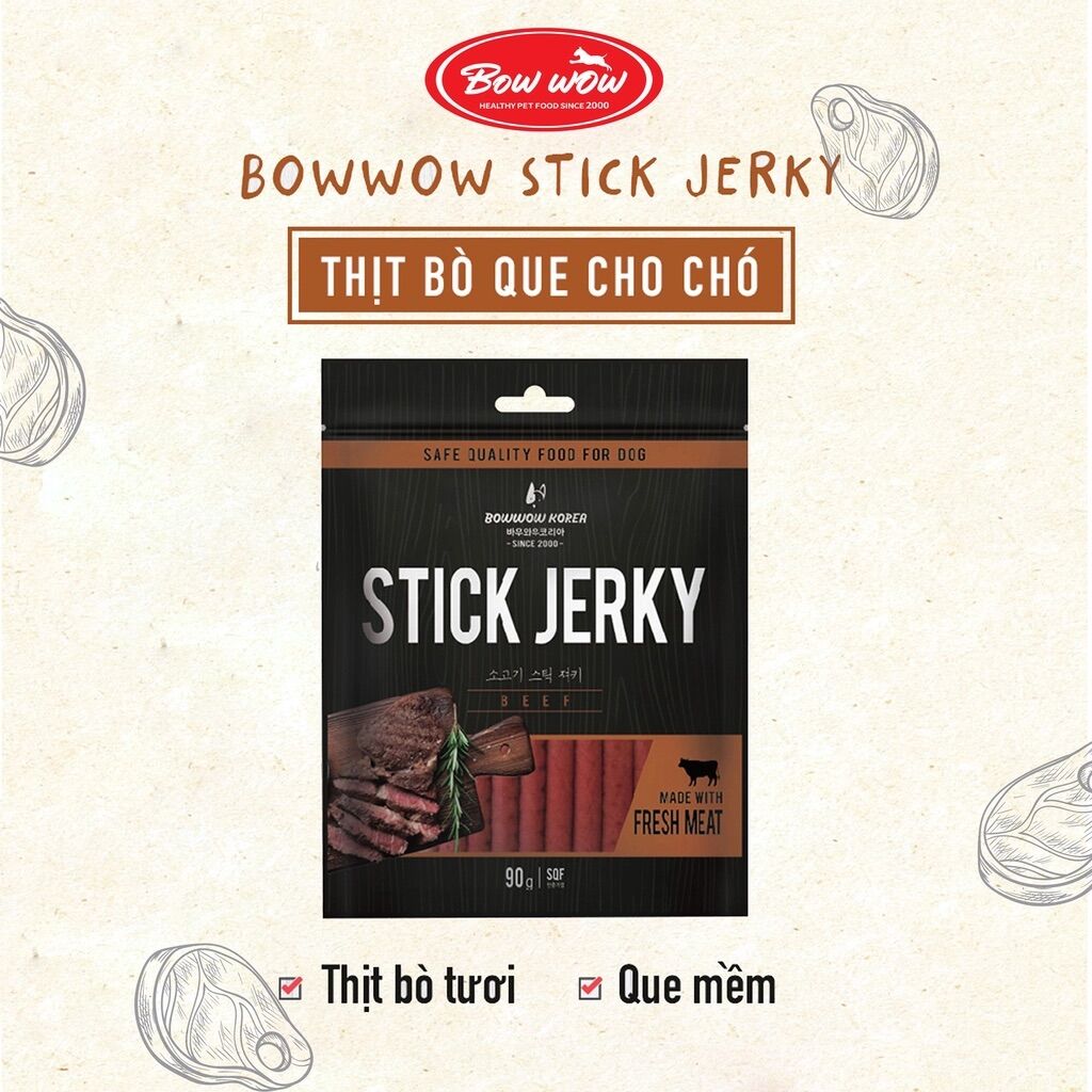 Thịt bò que mềm Bow wow Hàn Quốc cho Chó 90g, Snack gặm cho chó