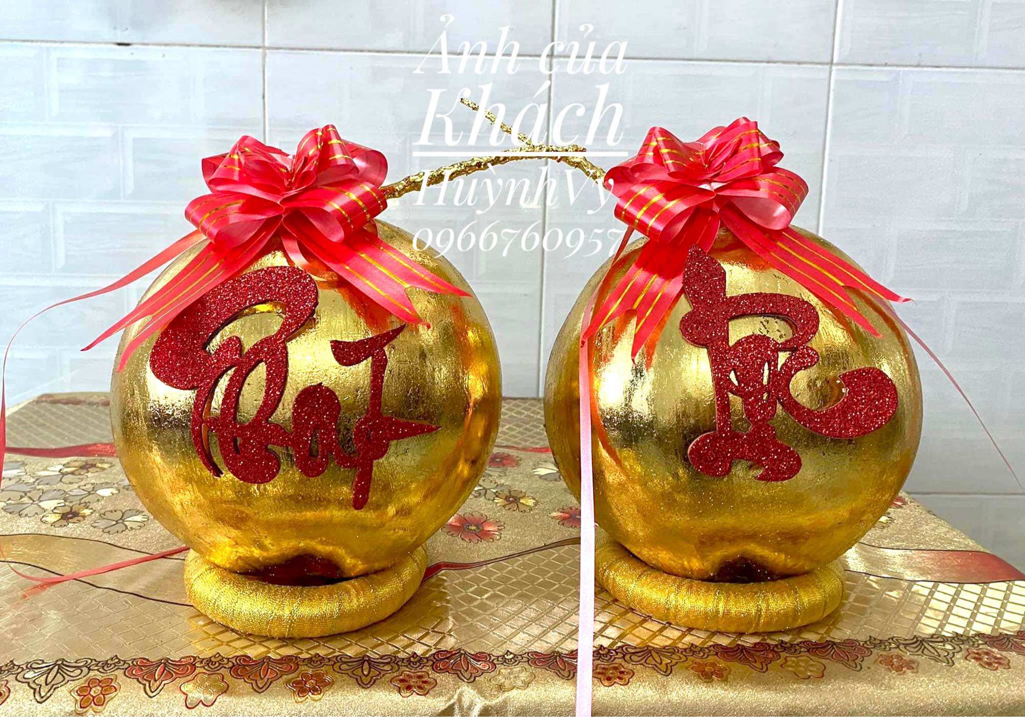 1 cặp đế chưng dừa, bưởi, dưa hấu kim tuyến vàng