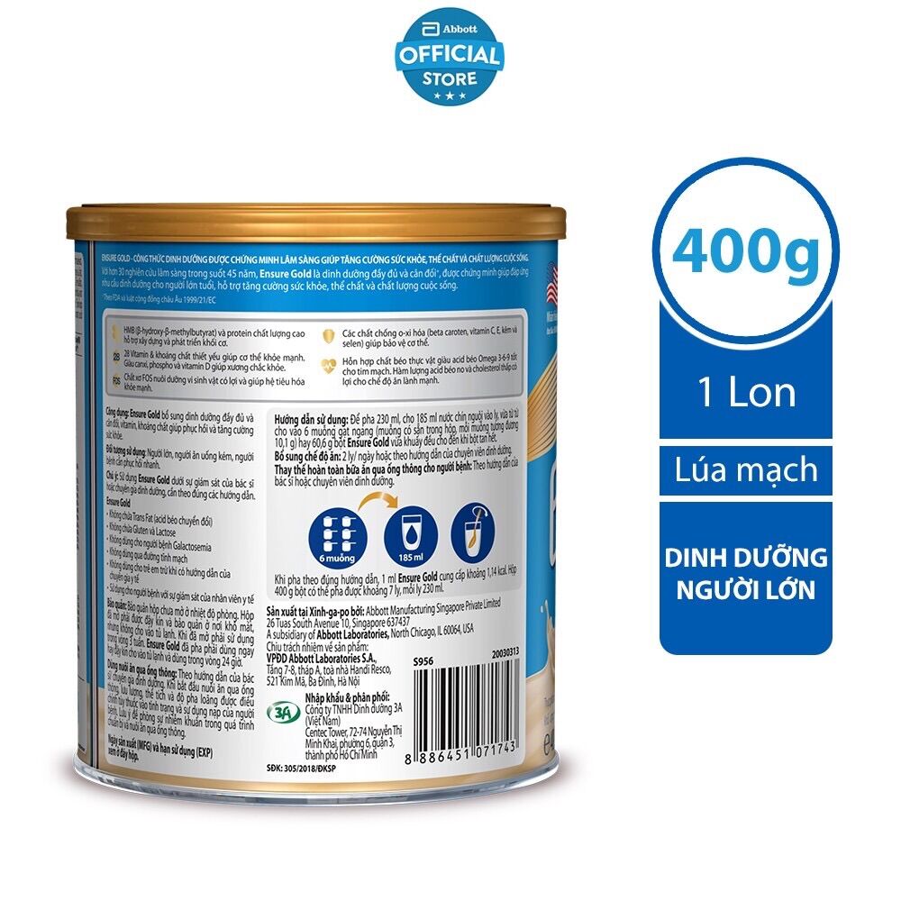 Sữa Bột Ensure Gold Lúa Mạch 400g