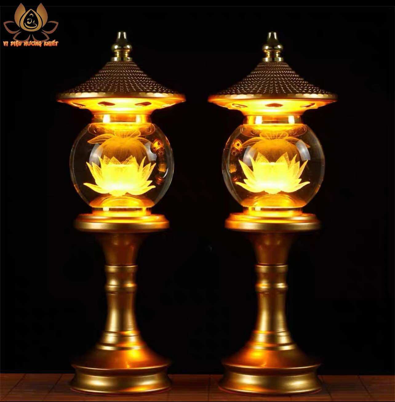 CẶP 2 CÂY ĐÈN LED HOA SEN PHA LÊ THỜ CÚNG TRANG TRÍ