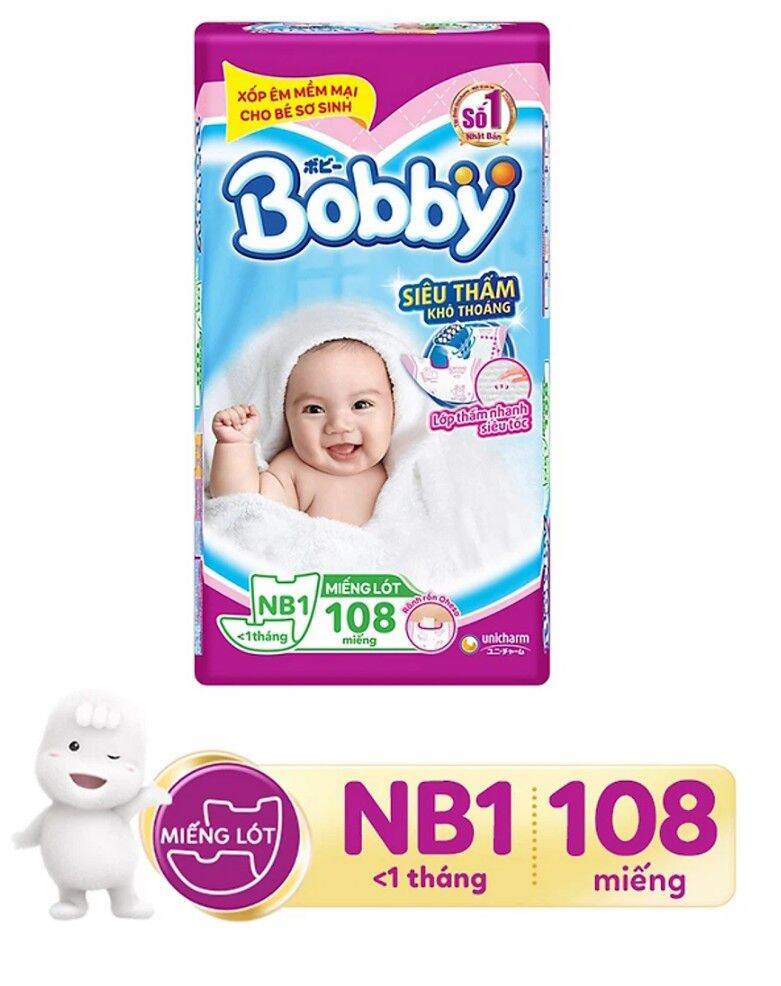 [Mã Giảm Giá 30k] Miếng Lót Siêu Thấm Bobby Newborn 1 - 108 Miếng (NB1, Dưới 5kg, 108Miếng)