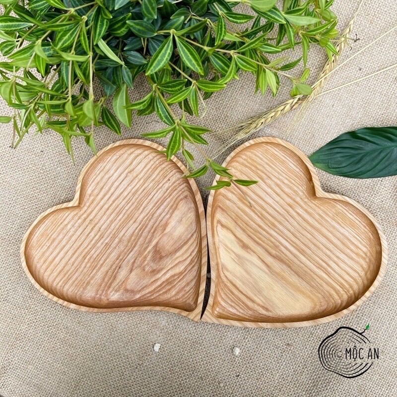 Khay gỗ decor MỘC AN hình trái tim đơn, Khay đựng đồ ăn bằng gỗ tự nhiên an toàn tuyệt đối