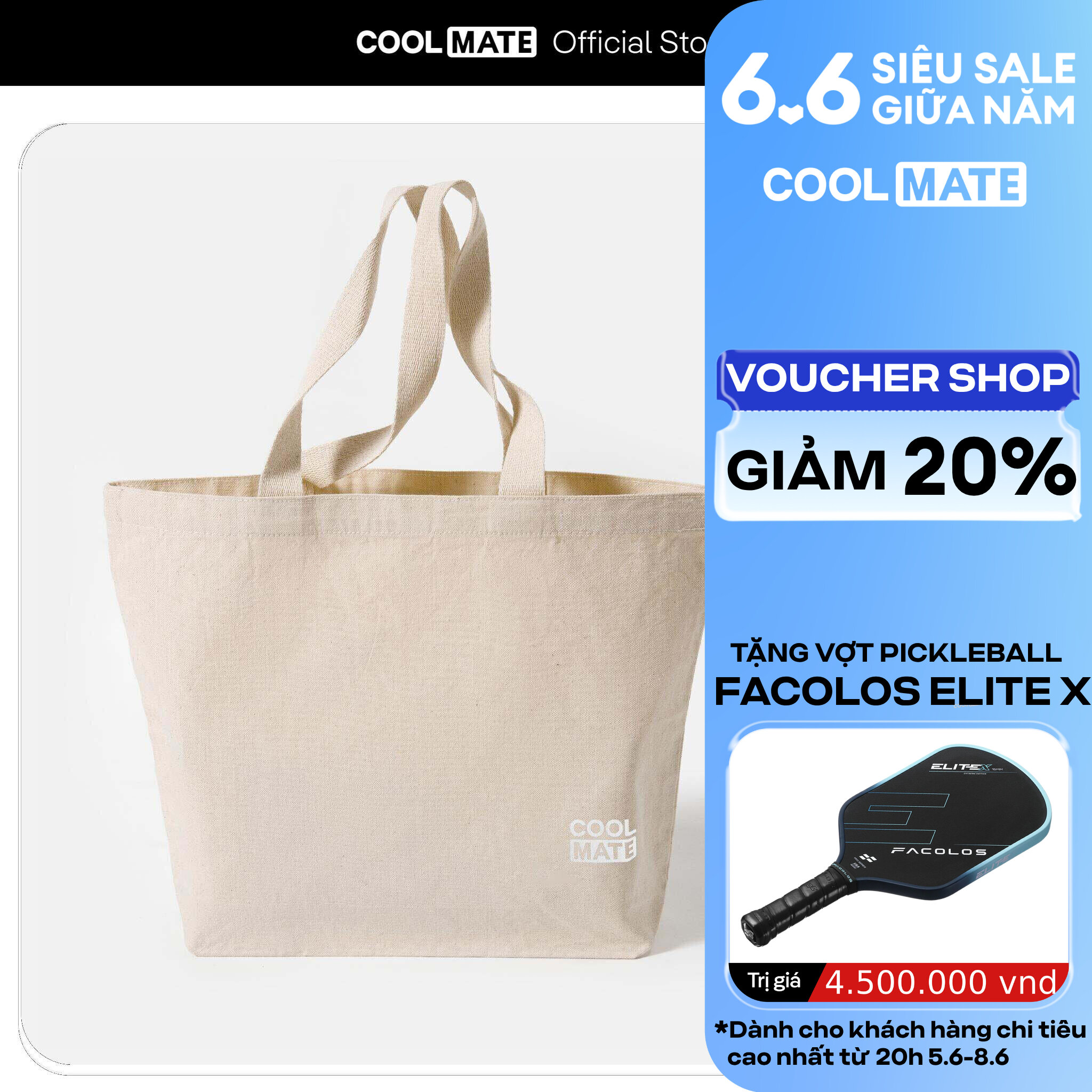 Túi Tote Canvas ngang in logo Coolmate - Coolmate