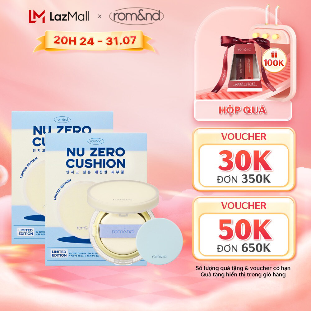 Phấn nước che phủ hoàn hảo, mỏng nhẹ tự nhiên romand nu zero cushion set