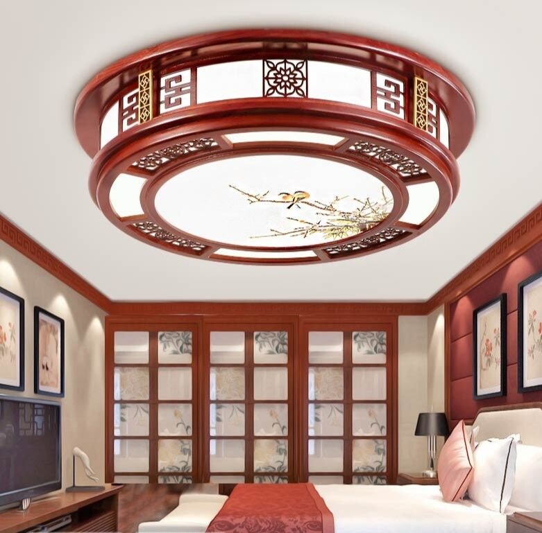 ĐÈN TRẦN ỐP GỖ 001- PHONG CÁCH TÂN CỔ ĐIỂN
