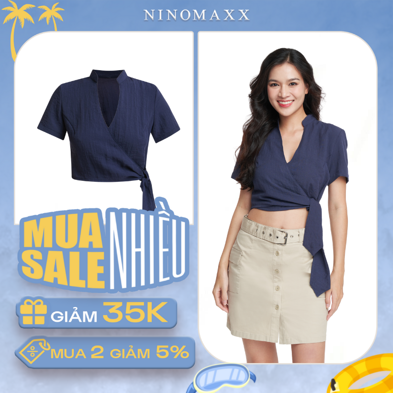 [CÒN SIZE S] Áo Croptop Nữ Tay Ngắn Chất Llệu Linen N&M Thương Hiệu NINOMAXX 2104070