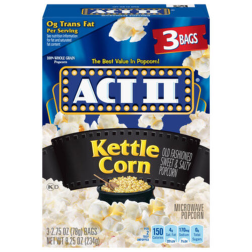 Microwave popcorn act ii - kettle corn 3 packs 234g