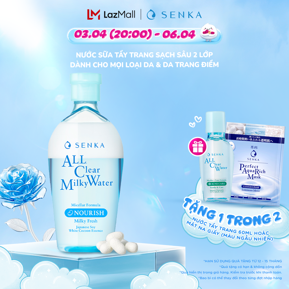 Nước tẩy trang Micellar Không Cồn sạch sâu lớp trang điểm đậm SENKA A.L.L CLEAR MILKY WATER 230ML