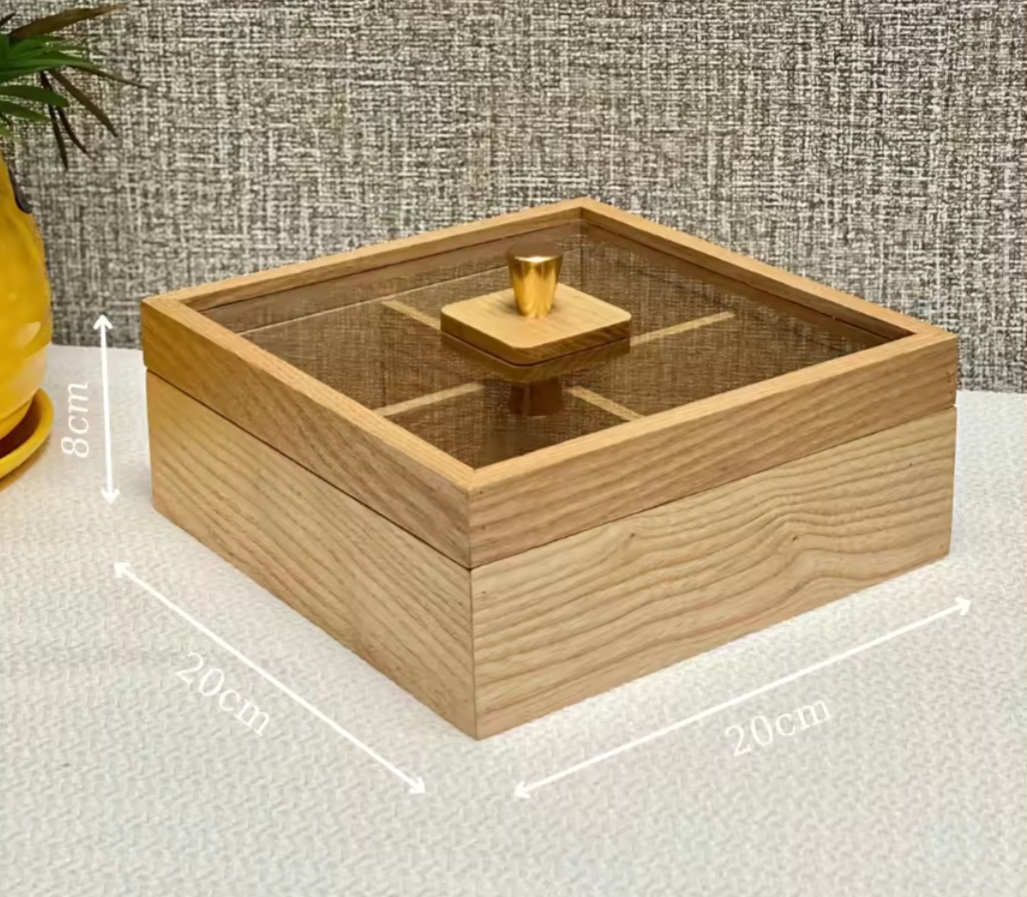 Khay đựng mứt tết bằng gỗ hộp 4 ngăn