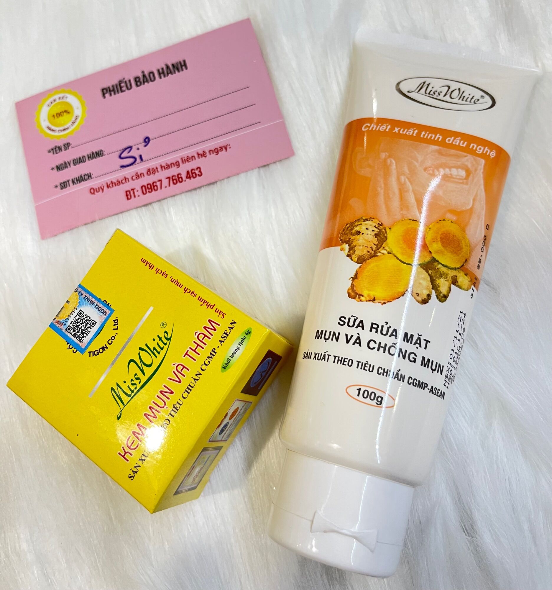 Combo Kem nghệ hết mụn Miss White 6g + srm nghệ 100ml