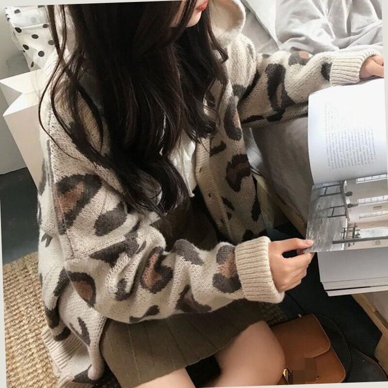 Áo Khoác Len Cardigan Len Hoạ Tiết Báo