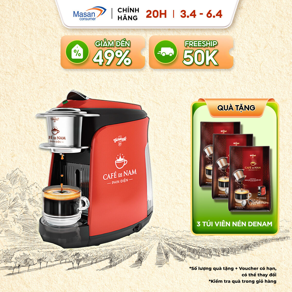 Máy Pha cà phê viên nén Vinacafe' De Nam phin điện