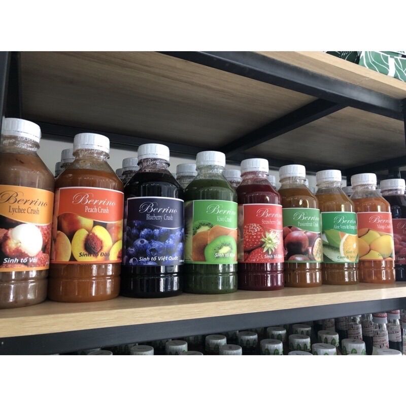 Sinh tố trái cây berino chai 1 lít sinh tố mứt đào dâu tây việt quất kiwi chanh dây xoài nho đen phúc bồn tử mâm xôi