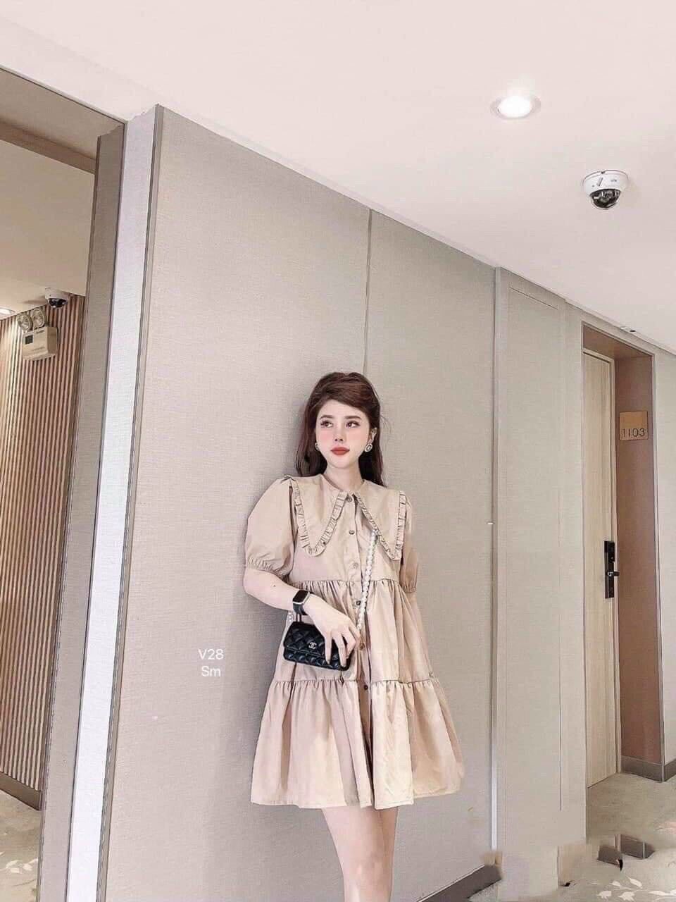 Đầm baby cổ sen nâu dịu dàng BG
