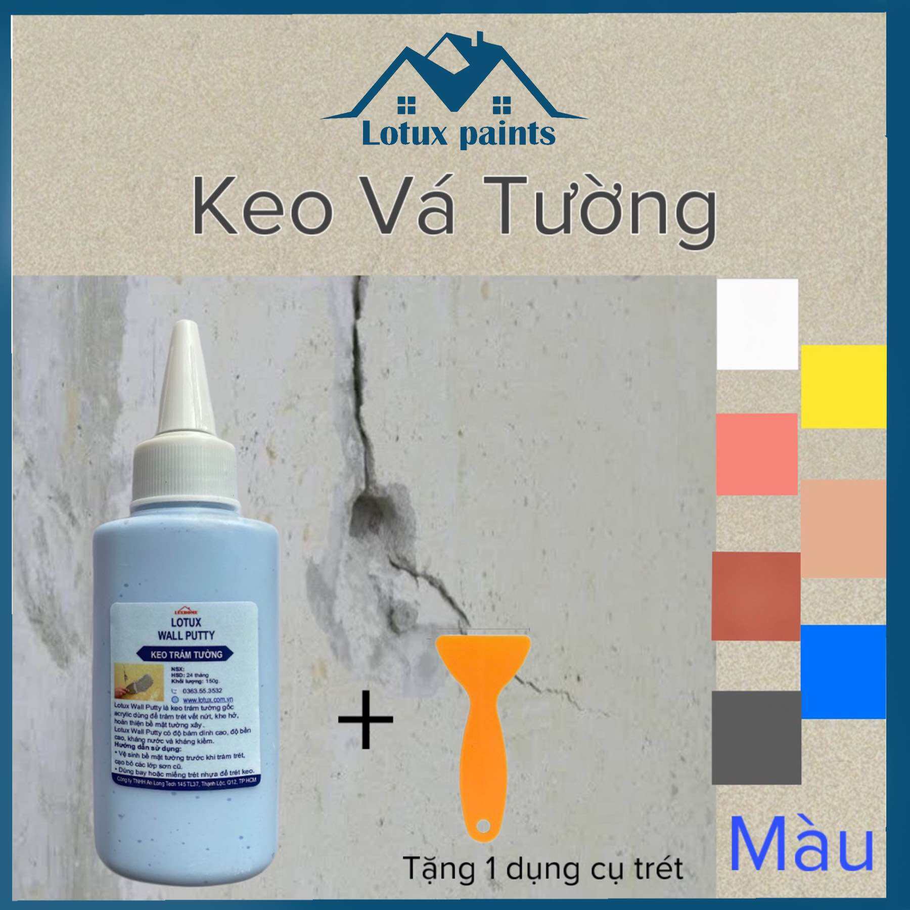 Keo vá tường, che khuyết điểm tường, lấp lỗ đinh, vết nứt tường