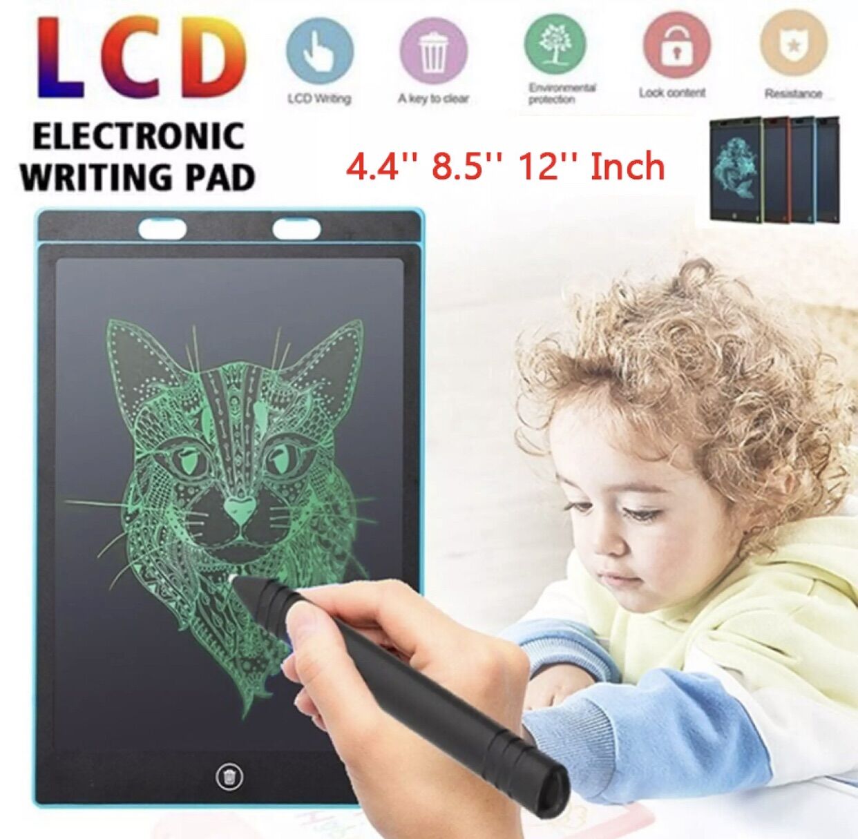 Bảng vẽ điện tử inc 4.4/8.5/12 máy tính bảng viết màn hình lcd kỹ thuật số đồ họa vẽ máy tính bảng bảng viết tay điện tử + bộ bút cho trẻ em vẽ