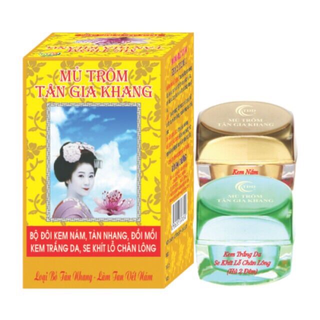 Bộ Đôi Kem Mũ Trôm Tân Gia Khang Nám Tàn Nhang Trắng Da Se Khít Lỗ Chân Lông