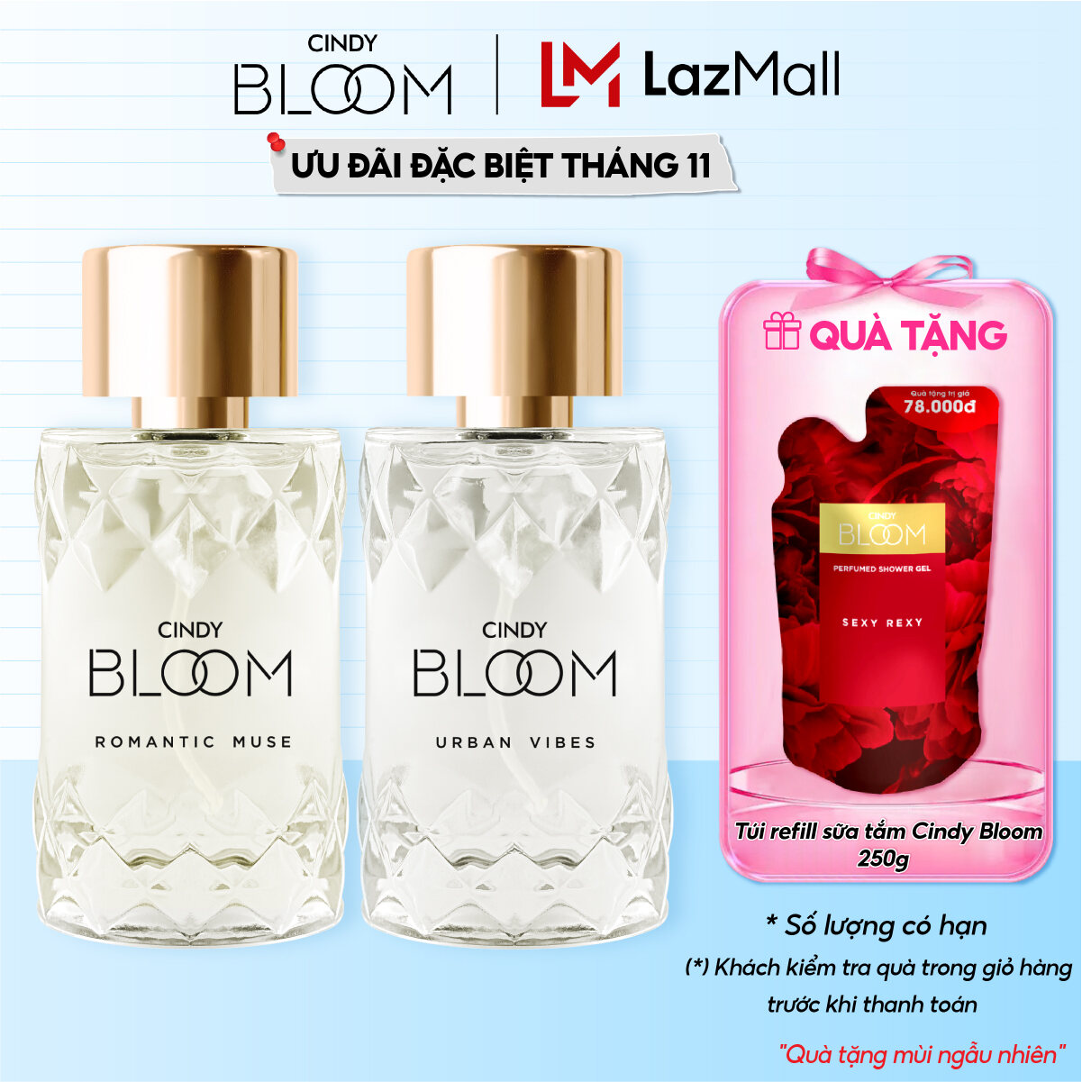 Combo 2 Nước Hoa Nữ Cindy Bloom Urban Vibes Hương Tự Tin Cuốn Hút + Romantic Muse Hương Quyến Rũ Lãn