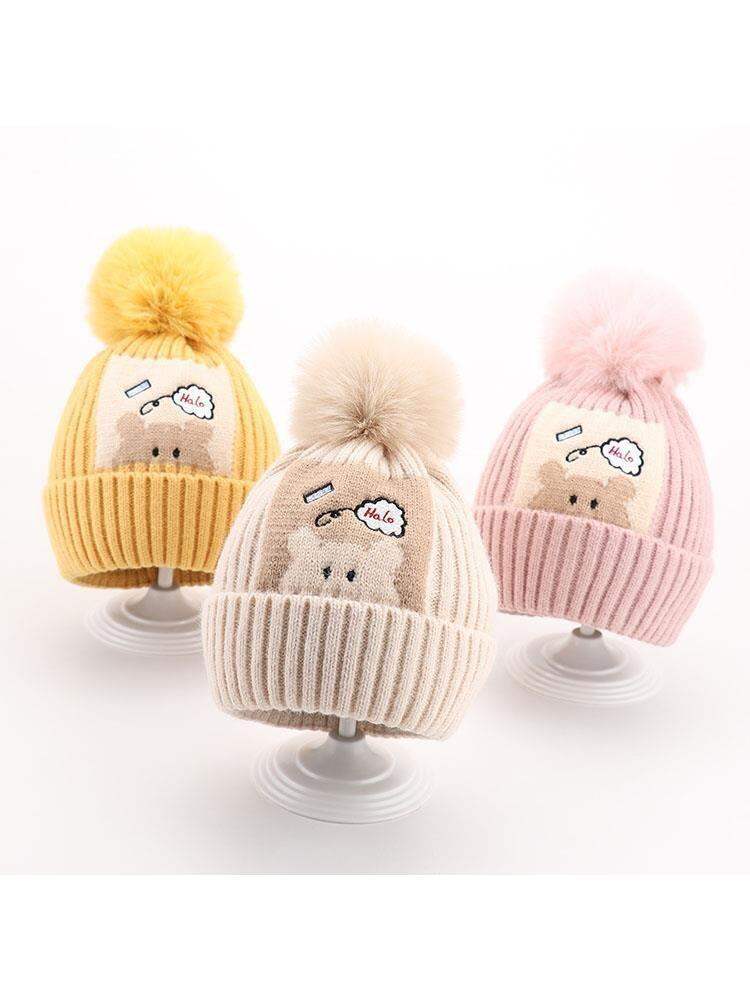 Mũ Trẻ Em Cardi Child Knitted Cotton Lined Unisex Winter Warm Cartoon Cute Baby Knit Hat Mũ Tròn Không Viền Cho Bé Trai Và Bé Gái