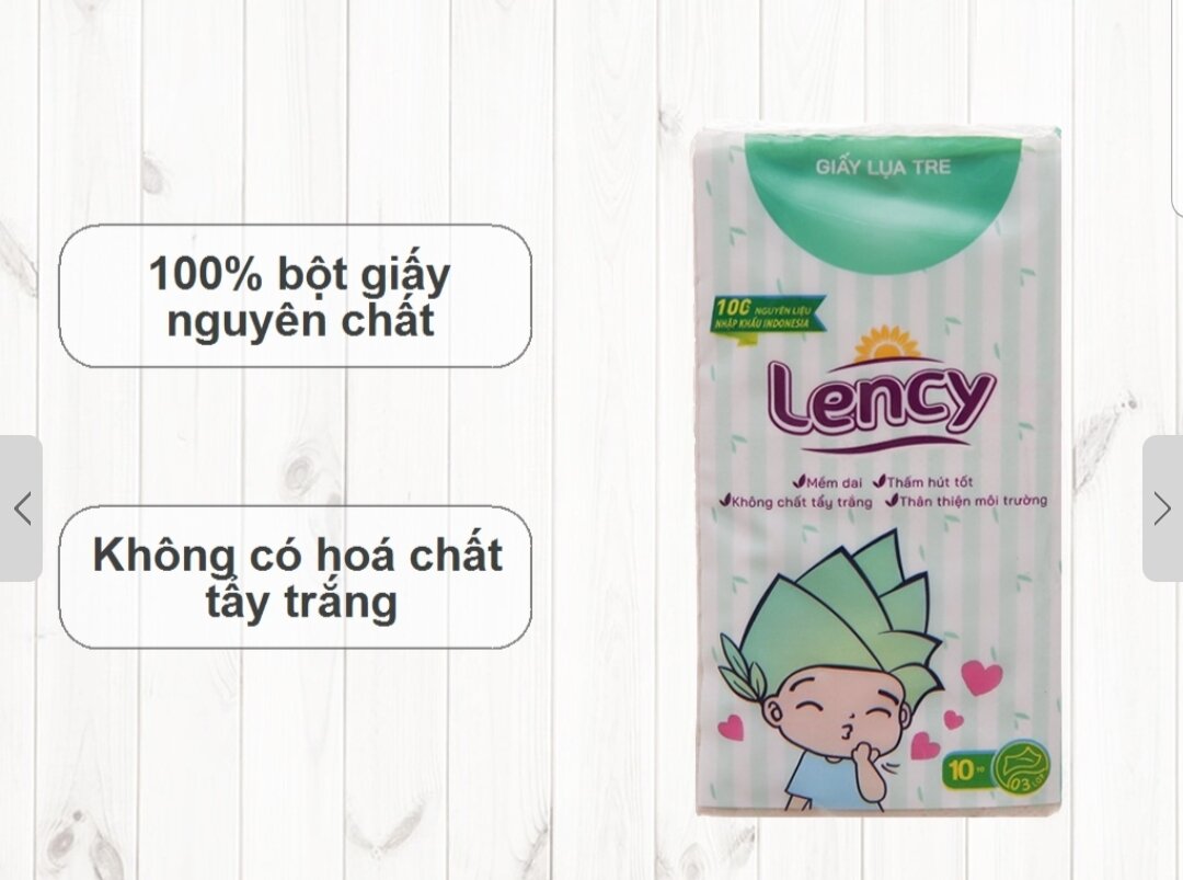 [Nhập RS0722 giảm 30k cho đơn 99k]Khăn giấy tre bỏ túi Lency 3 lớp 6 gói x 10 tờ (210 x 200 mm)