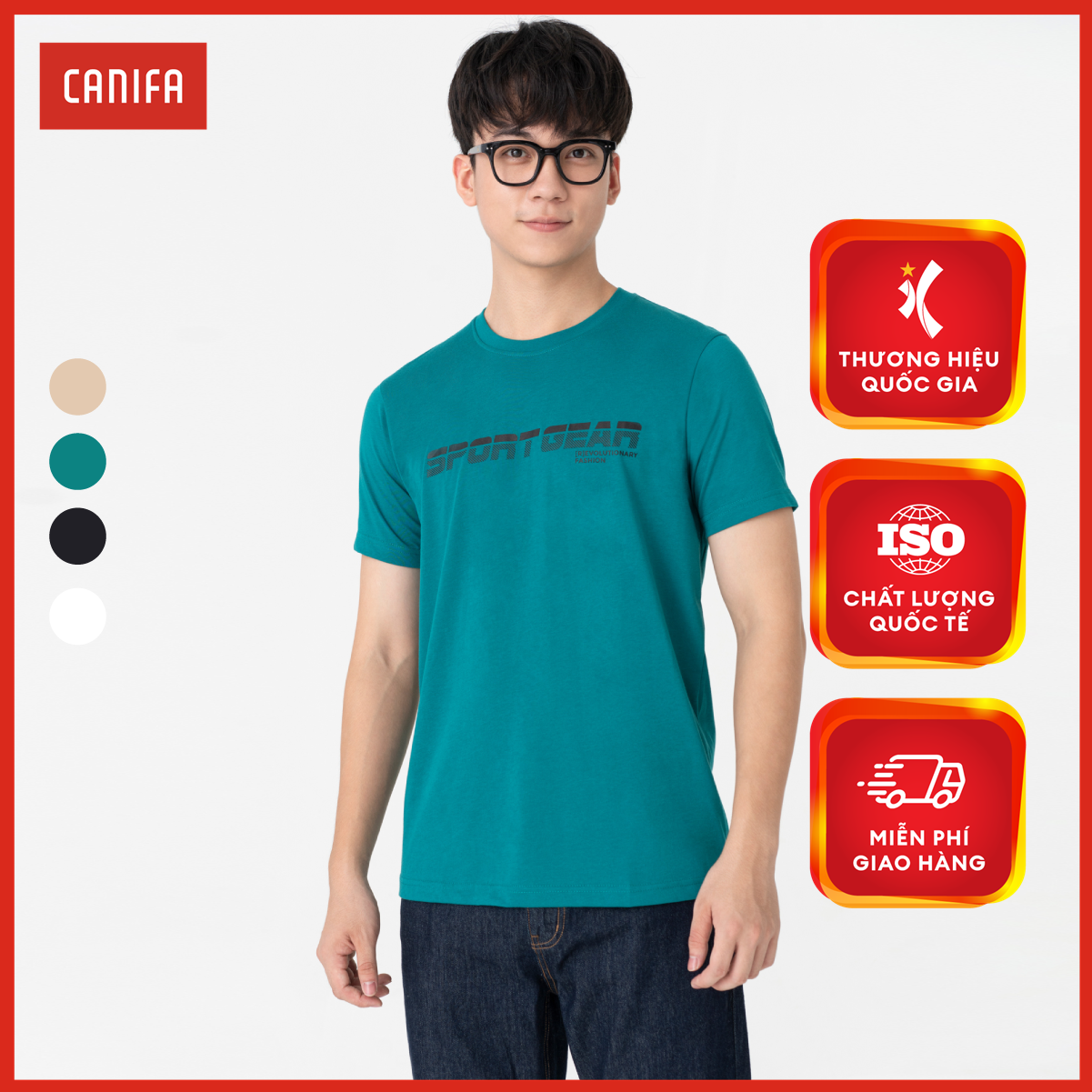 Áo phông nam có hình in CANIFA Áo phông chất liệu cotton pha cổ tròn tay cộc phom regular 8TS23S008