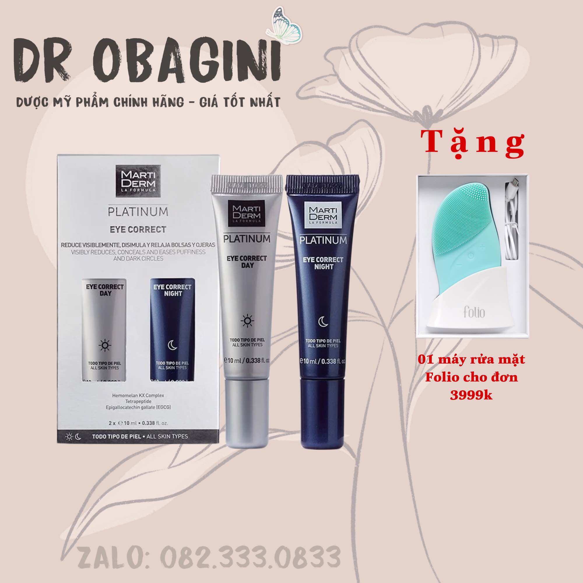 COMBO Kem dưỡng mắt ngày & đêm giảm bọng mắt, quầng thâm - MartiDerm Platinum Eye Correct