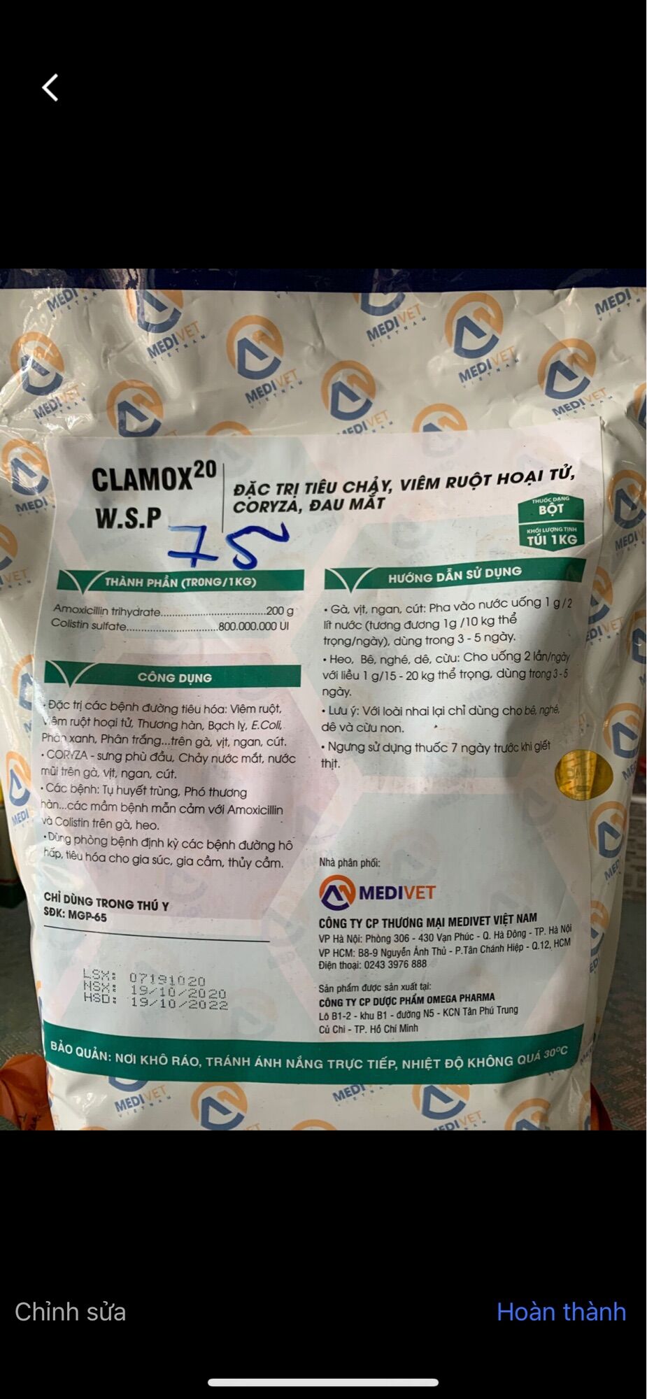AMOX 20%-COLISTIN 800M UI 100Gram
