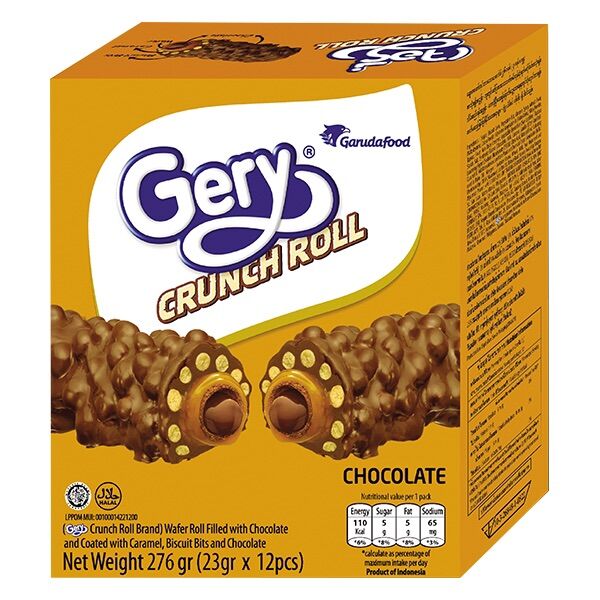 Bánh Phủ Socola Gery Crunch Roll Hộp 276G (12 Thanh)