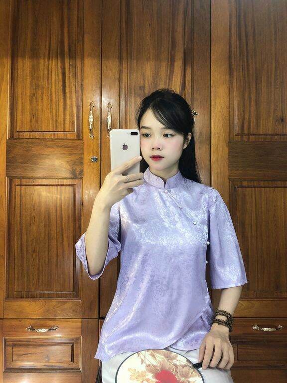Đồ lam đi chùa-mẫu nữ lụa gấm tàu xéo áo + đen loại 1