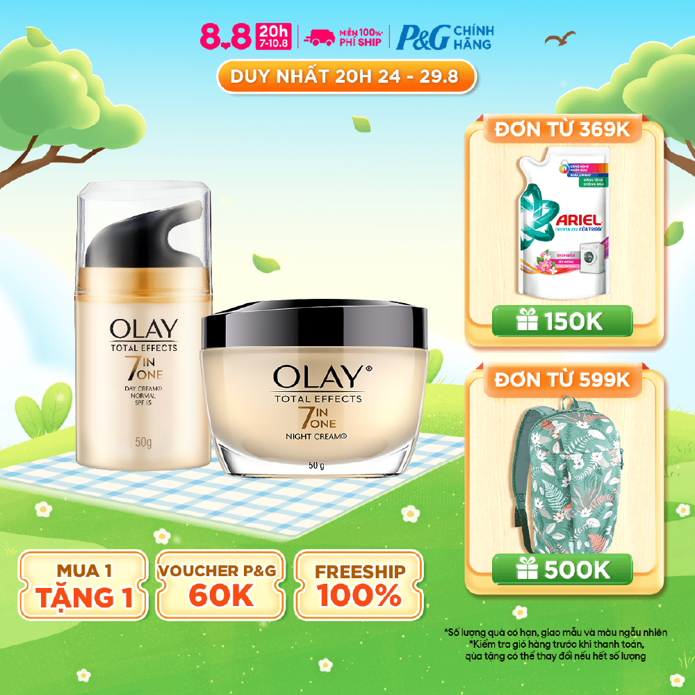Combo 2: Kem Dưỡng Ẩm Ngày & Đêm Phục Hồi & Làm Chậm 7 Dấu Hiệu Lão OLAY TOTAL EFFECTS 50G X2