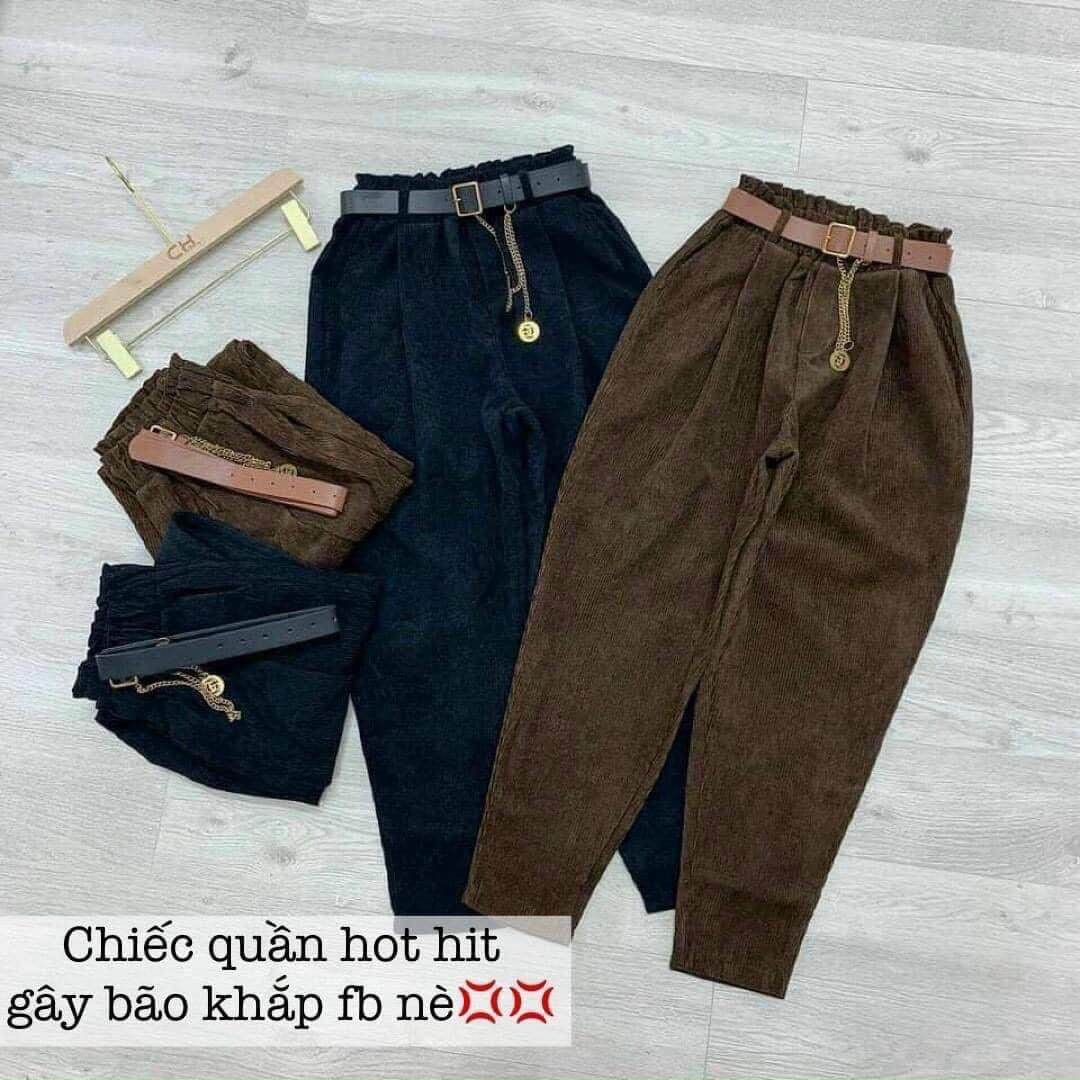 Quần vải nhung tăm kèm đai