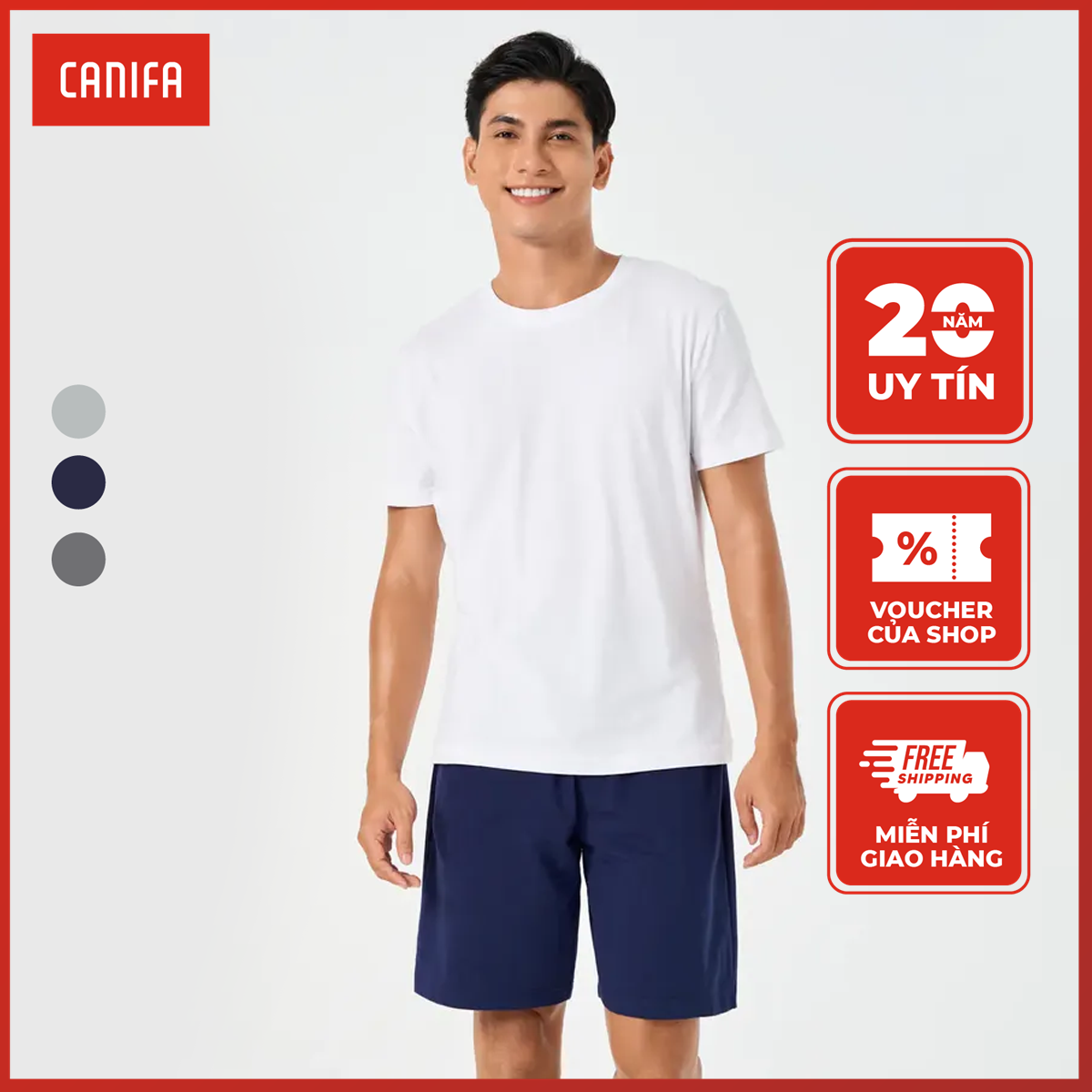 Quần soóc nỉ mặc nhà nam CANIFA chất liệu vảy cá cotton pha, cạp chun, moi giả 8LB22A002