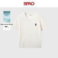 spao | Áo Thun Sơ Mi Cổ Đỏng Hình Gấu Màu Hồng
