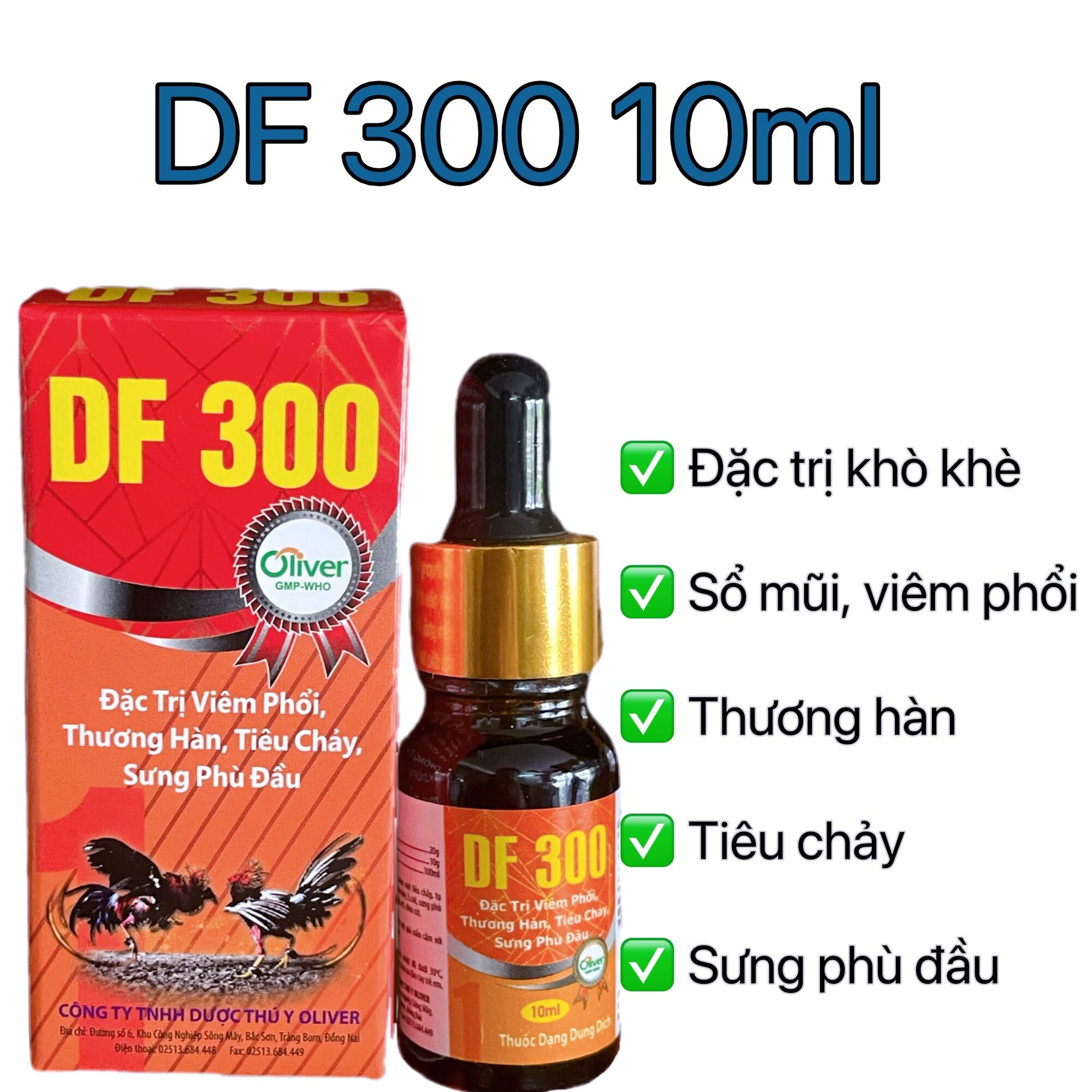 DF 300 10ml uống cho gà khó khè, sổ mũi, khẹc, sưng phù mặt, phù đầu, tiêu chảy.