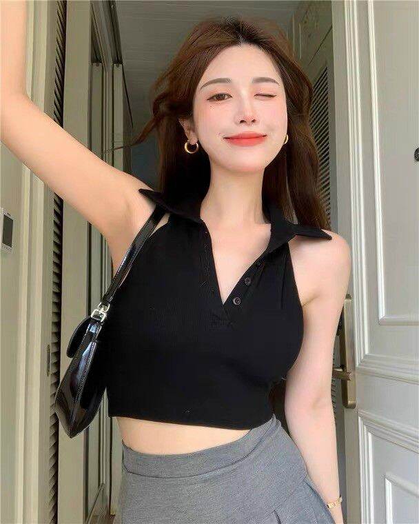 [HCM]ÁO YẾM HỞ LƯNG CỔ TRỤ Croptop