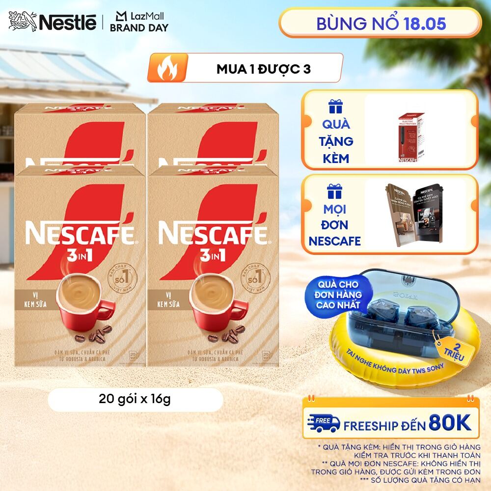 [ƯU ĐÃI THÁNG 5] Combo 4 Hộp Cà phê hòa tan NESCAFÉ 3IN1 VỊ KEM SỮA 20 gói