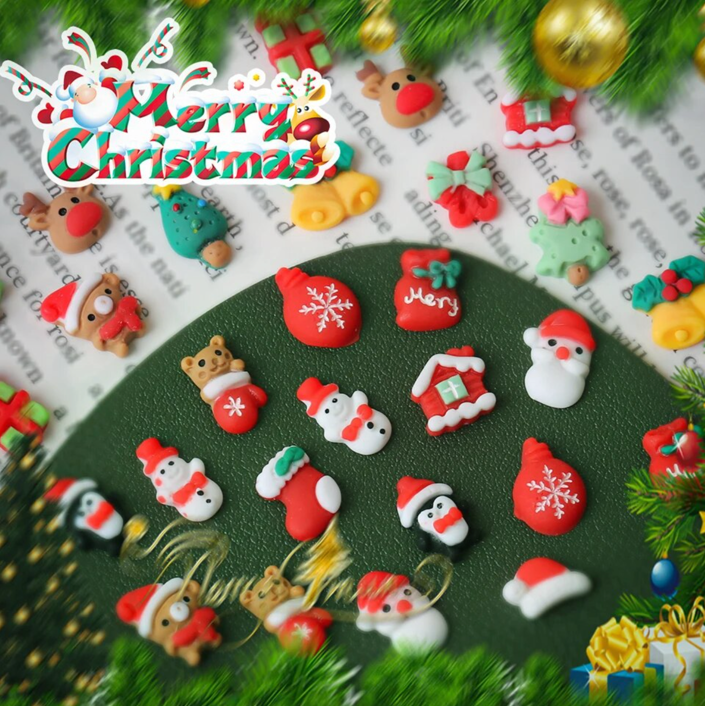 Phụ kiện nail charm bột Noel giáng sinh ( túi 14 cái đến 20 cái )