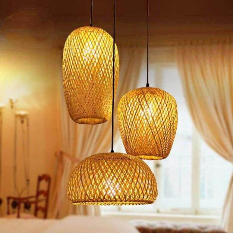 Bộ 3 chao đèn đan bằng cật tre