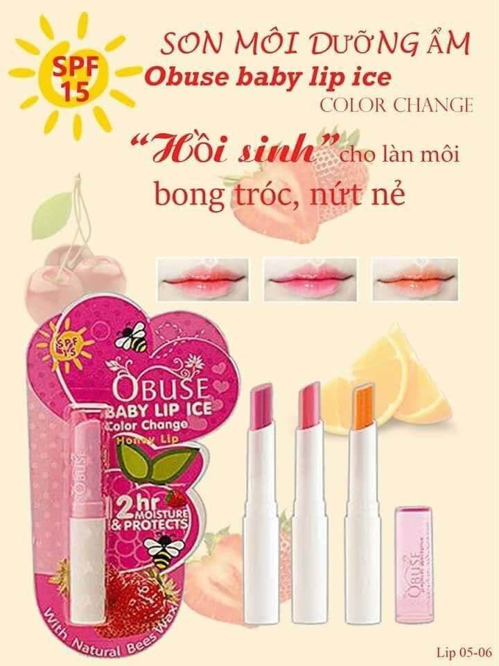 ??Son Dưỡng Môi Obuse Hương Trái Cây (Giữ Ẩm Và Giữ Màu Đến 12H Cực Đẹp) Son Dưỡng Môi Obuse Baby Lip Ice Với Màu Hồng Tự Nhiên Dịu Dàng