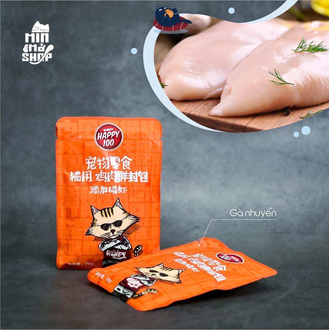 (Combo 10-20-30)Pate Wanpy Happy 100 cho mèo gói 70g