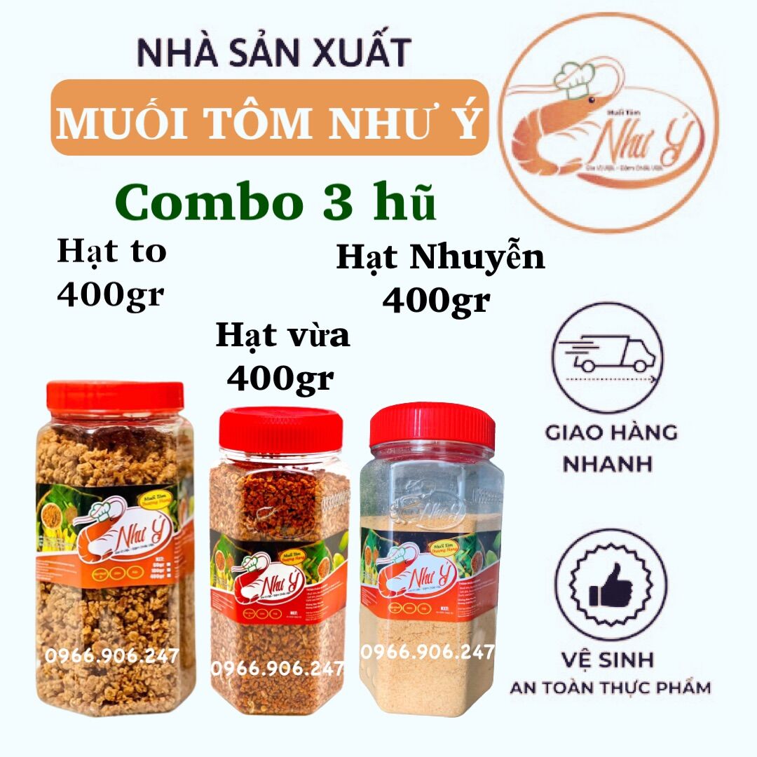 Muối tôm như ý - combo 3 hũ hạt to - hạt vừa - hạt nhuyễn