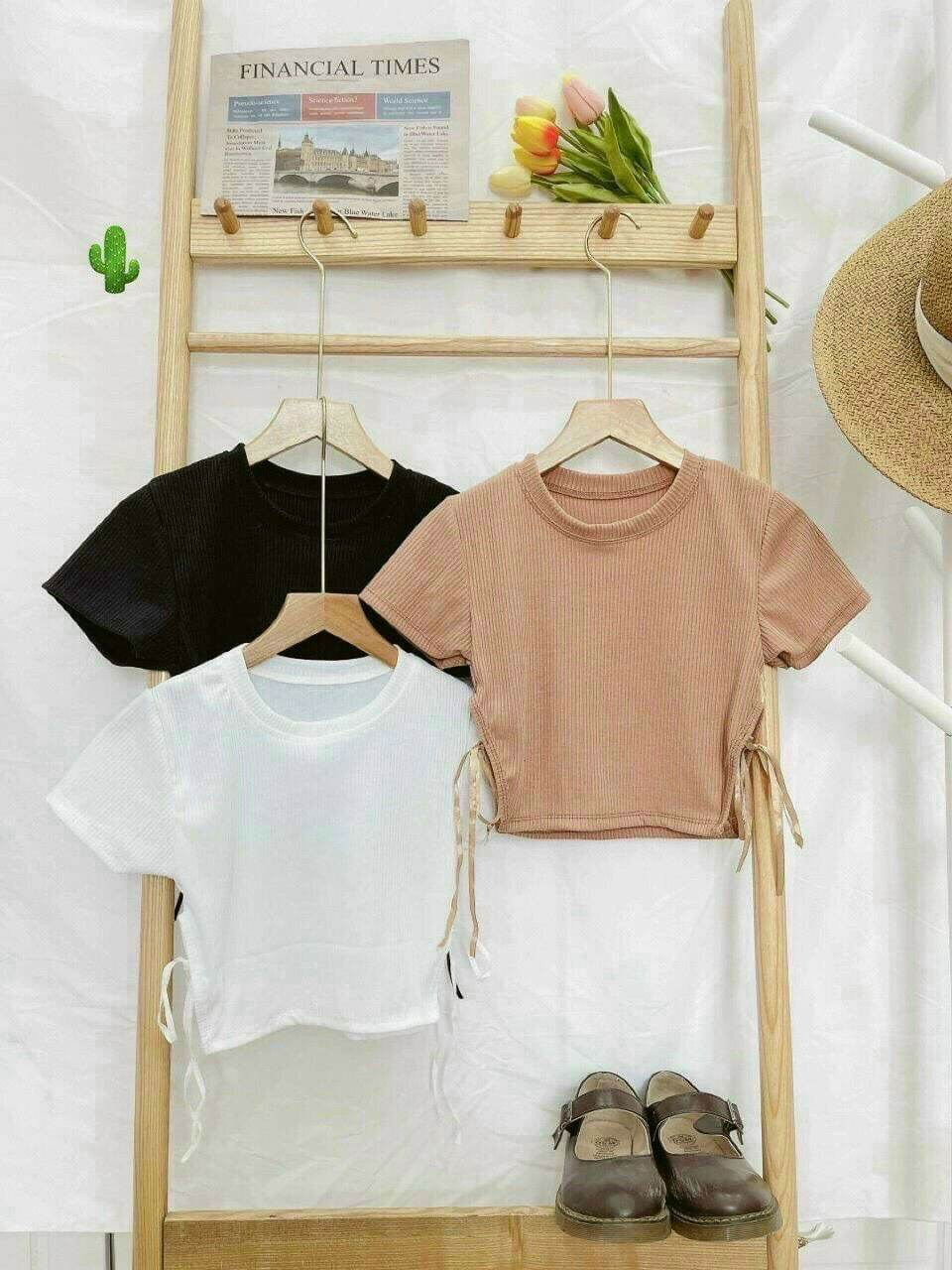 Áo croptop xẻ bên cột dây kèm ảnh thật