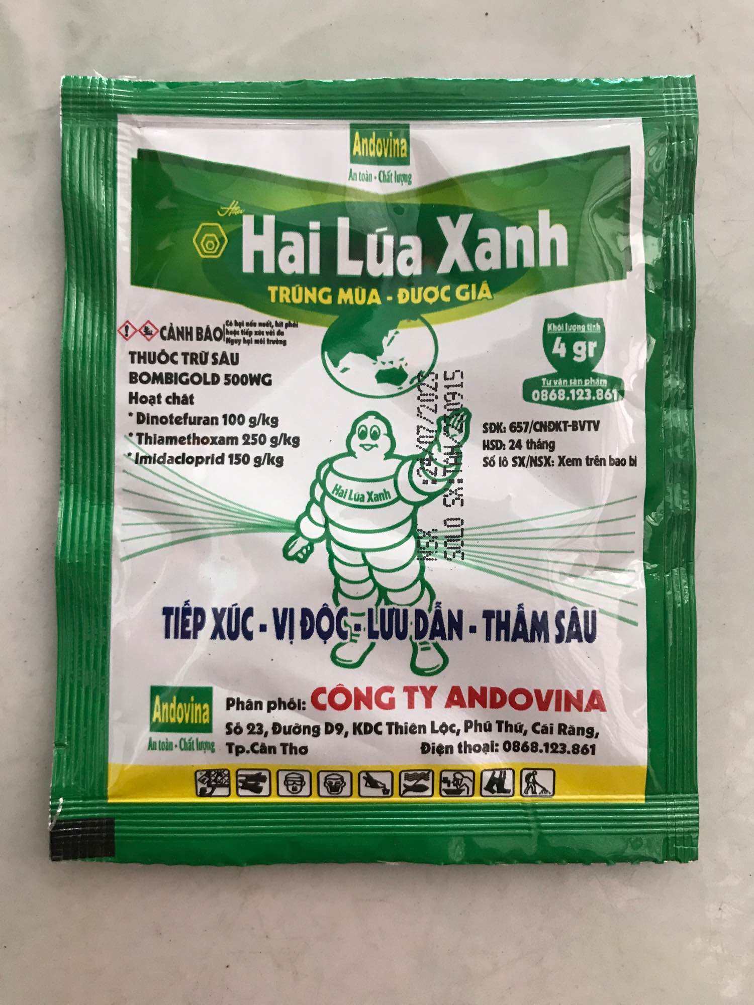 ( Thanh Phúc 64) 10 bịt thuốc trừ sâu hai Lúa xanh, Khối lượng :4g trừ các loại sâu,côn trùng, kiến..