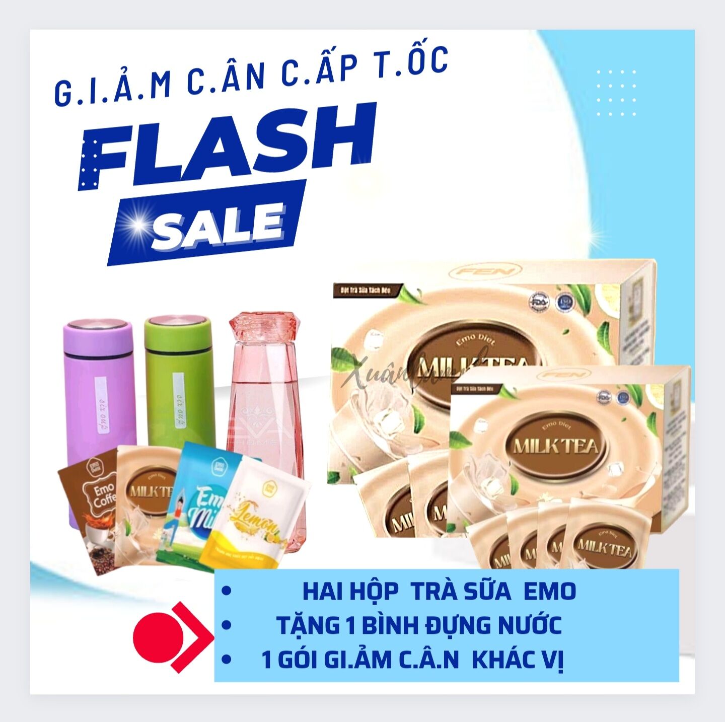 Bột trà sữa emo kèm bình nước 300ml và 1 gói bột g.i.ả.m c.â.n