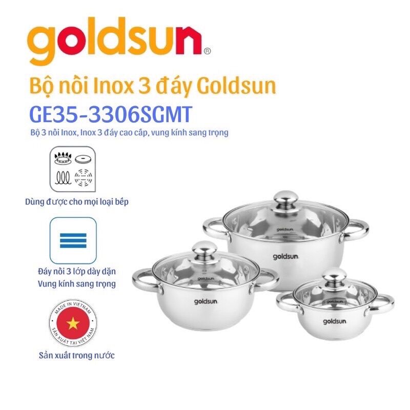 Bộ nồi inox 3 đáy goldsun ge35-3306sg hàng chính hãng