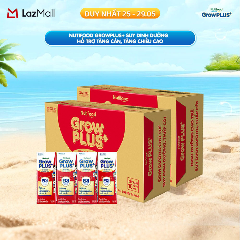 [HCM/HN - GIAO HÀNG HỎA TỐC] Combo 2 Thùng Sữa Nước Pha Sẵn Nutifood GrowPLUS+ Suy Dinh Dưỡng - Hỗ Trợ Tăng Cân, Tăng Chiều Cao - Trên 1 tuổi (48 Hộp x 180ml) (Bao bì tùy đợt nhập hàng)