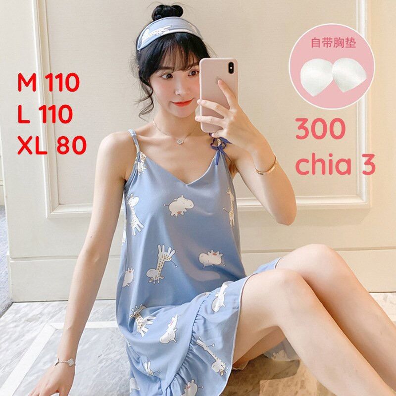 Đầm bầu ngủ mặc nhà 2 dây siêu mát