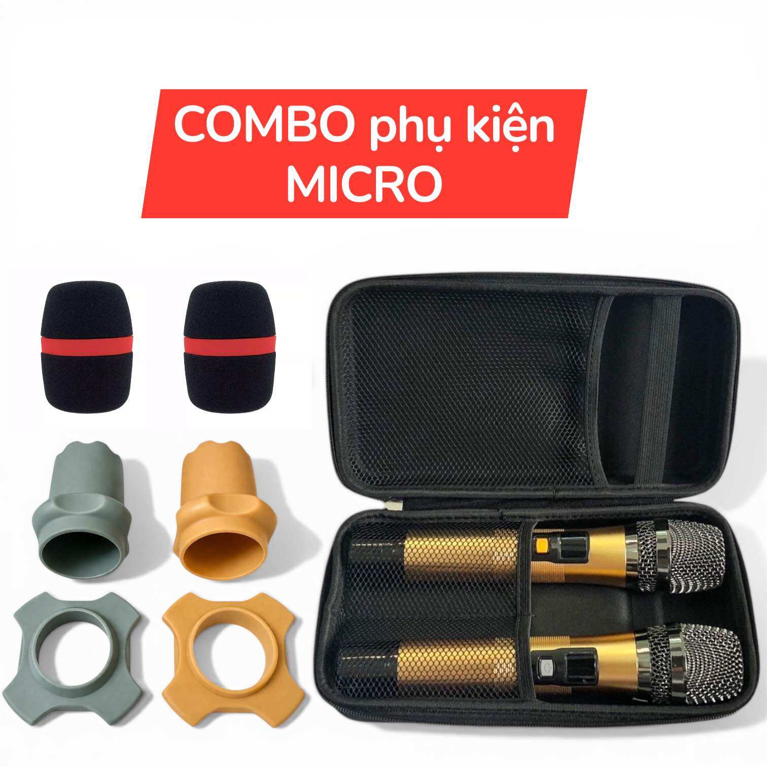 Combo phụ kiện micro (giảm giá 20k), chống lăn, bao đựng micro, mút xốp chống sốc