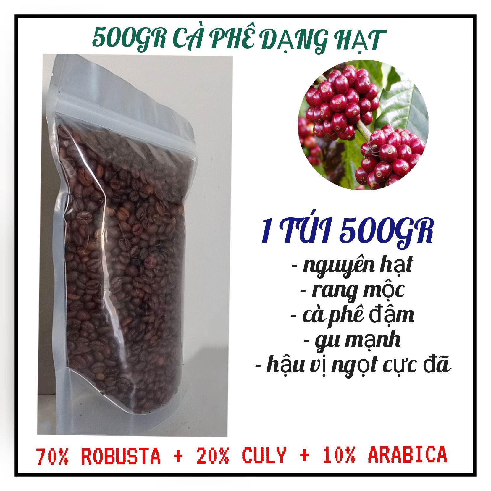 cà phê hạt rang mộc pha máy ( cà phê CHỒN HƯƠNG BAN MÊ ) cà phê nguyên chất 100% ,thơm ngon, hạt to điều, đậm đà hương vị cafe phố núi TÂY NGUYÊN _ 1 GÓI 500gr ( 0,5kg )